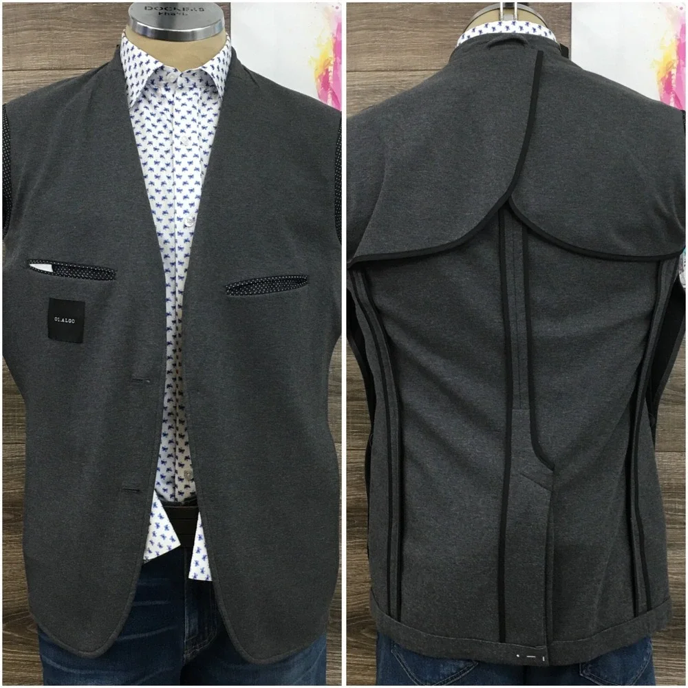 01. ALGO Mens Blazer Sport‎ Coat Casual Jacket Size M (38R) Jersey Gray Suit